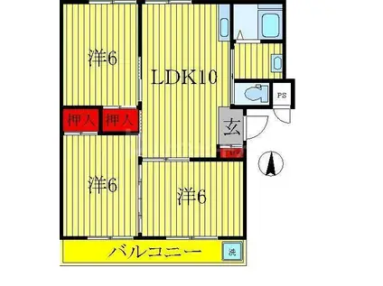 第3関東マンション(3LDK/1階)の間取り写真