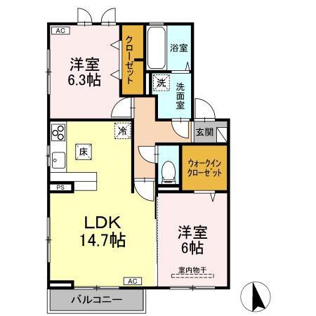 フランメゾン(2LDK/1階)の間取り写真