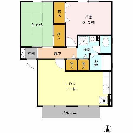 ジュネスコートB(2LDK/1階)の間取り写真