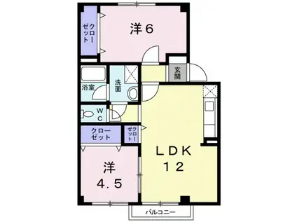 リブアライフ花梨(2LDK/1階)の間取り写真