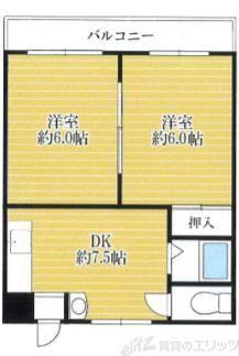 プレアール高槻春日(2DK/3階)の間取り写真