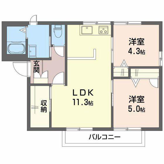 フレグランス宮郷 A棟(2LDK/2階)の間取り写真