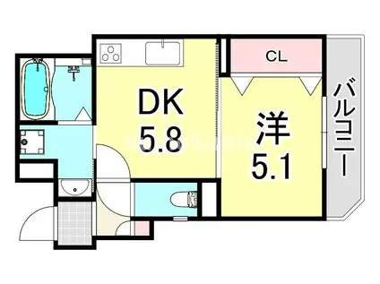 クリエオーレ梶ヶ島(1DK/2階)の間取り写真