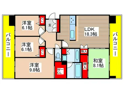 ルネ・アクシアム(4LDK/8階)の間取り写真