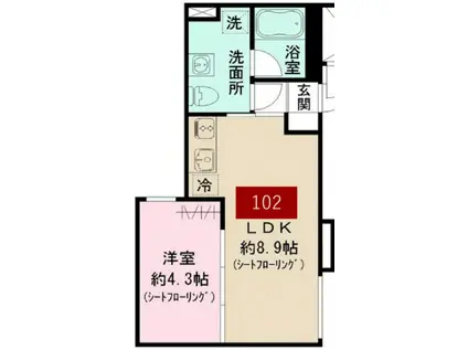 CASA PIAZZA 目黒大岡山(1LDK/1階)の間取り写真