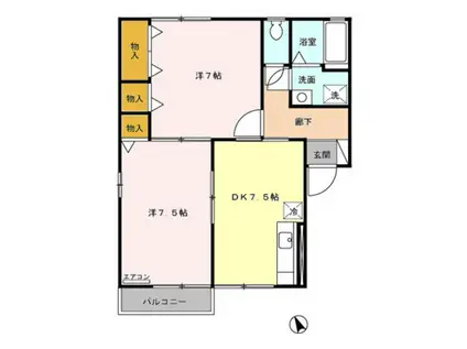 フォンティーヌ白銀 B(2DK/1階)の間取り写真