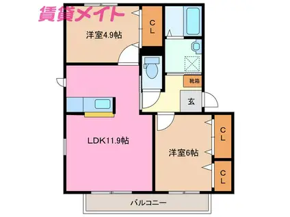 アヴィオン(2LDK/2階)の間取り写真