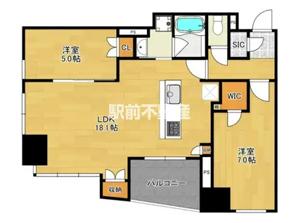 レーベン福岡天神ONE TOWER(2LDK/3階)の間取り写真