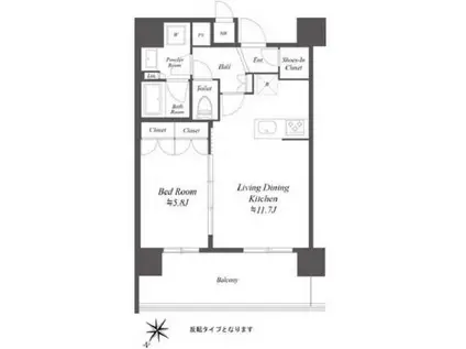 ブランシエスタ浅草千束(1LDK/12階)の間取り写真