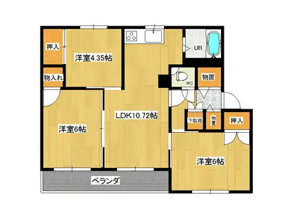 クラージュ春光III(3LDK/4階)の間取り写真