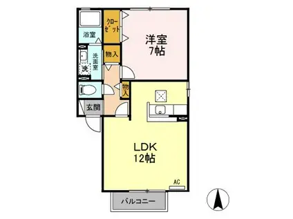 スクウェア・ヒルE棟(1LDK/1階)の間取り写真