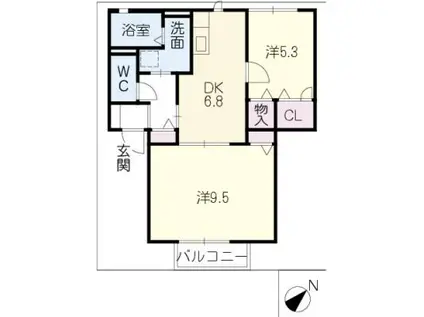 フローレス(2DK/2階)の間取り写真