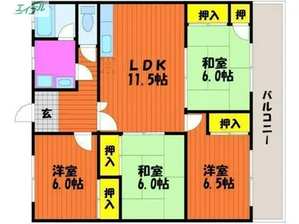 大野マンション(4LDK/1階)の間取り写真