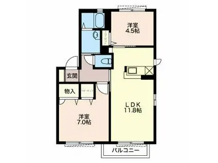 SUNMALL B(2LDK/2階)の間取り写真