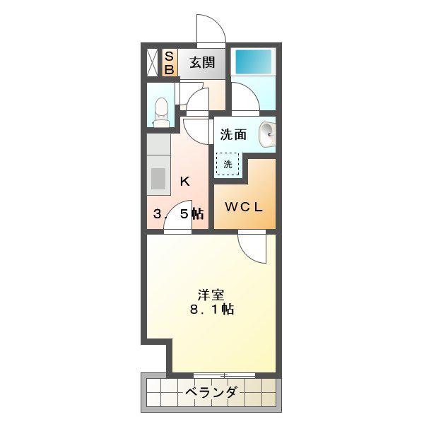 ハイトピア四日市(1K/3階)の間取り写真