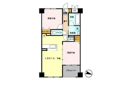 ソレイユ南与野(2LDK/4階)の間取り写真