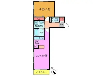 ユニゾンウエスト(1LDK/3階)の間取り写真