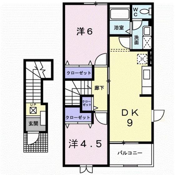 プール・トゥジュールA(2DK/2階)の間取り写真