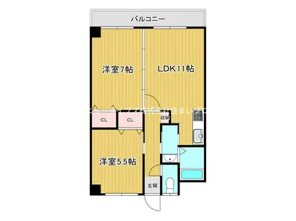 グランドハイツ川本(2LDK/6階)の間取り写真