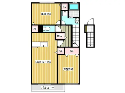 ラーフィア南里(2LDK/2階)の間取り写真