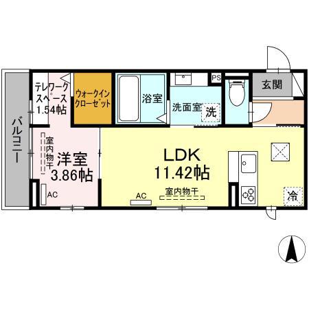 ミエル ルーチェ(1LDK/2階)の間取り写真