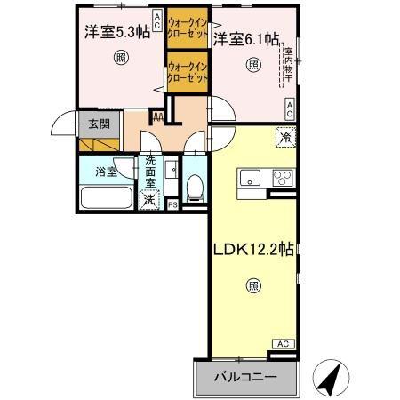 SERENVITA MATSUSHIRO(2LDK/2階)の間取り写真