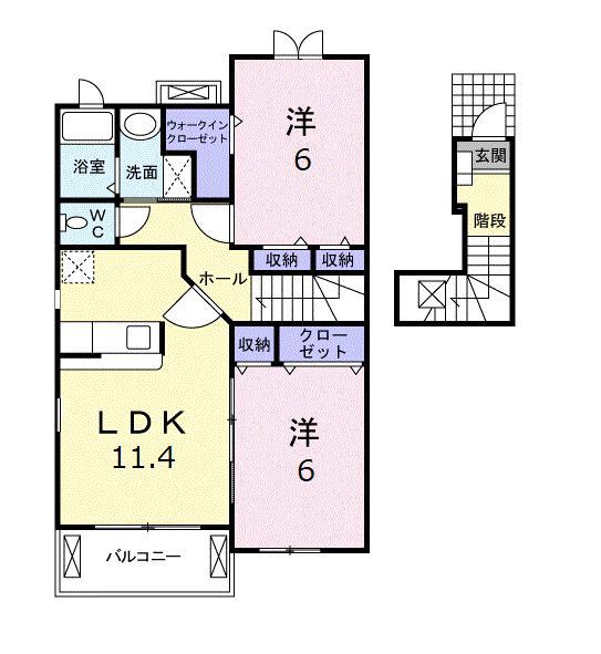 アドベントヒルズC棟(2LDK/2階)の間取り写真