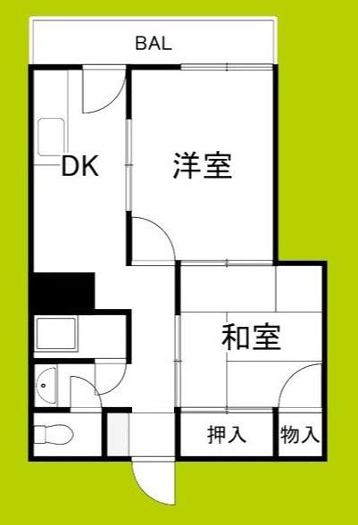ビスタ桃谷(2DK/2階)の間取り写真