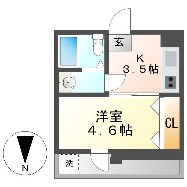 吉川屋ビル(1K/6階)の間取り写真