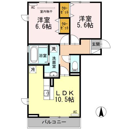 サブリナガーデン東根(2LDK/3階)の間取り写真