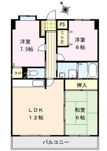 アメニティハイツ杏栄館(3LDK/5階)の間取り写真