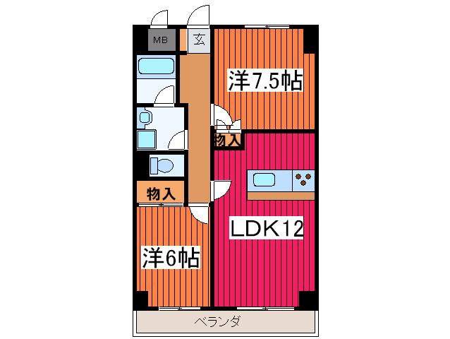 岩淵プレステージュ・ミネギシ(2LDK/4階)の間取り写真