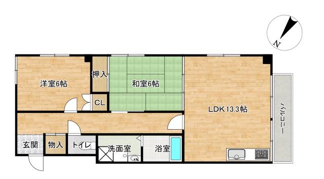 パルクビューナカヤマ(2LDK/5階)の間取り写真