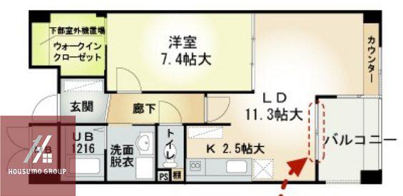 マレドゥ カルム(1LDK/4階)の間取り写真