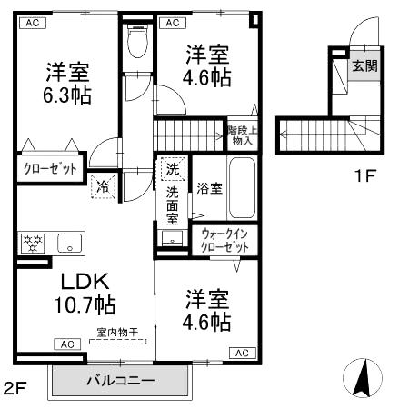 ペニーレーン石神井台 A棟(3LDK/2階)の間取り写真