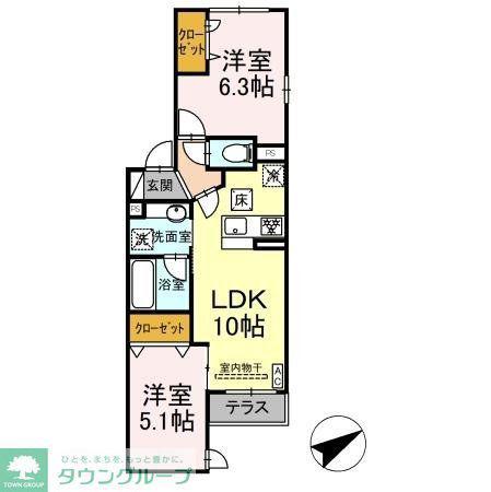 D BLESS宿河原(2LDK/1階)の間取り写真