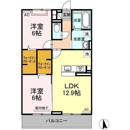 ロータス(2LDK/2階)の間取り写真