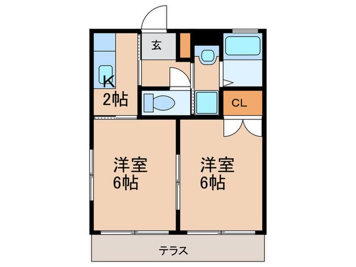 エレガンスリリー(2K/1階)の間取り写真