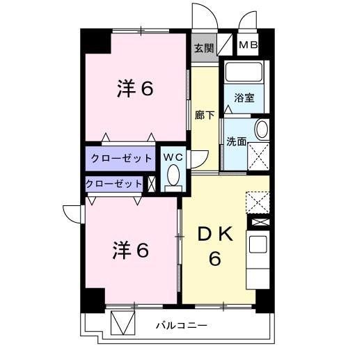クレッシェンド(2DK/2階)の間取り写真