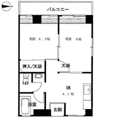 中西ビル(2DK/3階)の間取り写真