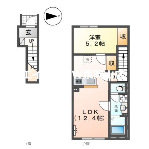 シャフル(1LDK/2階)の間取り写真
