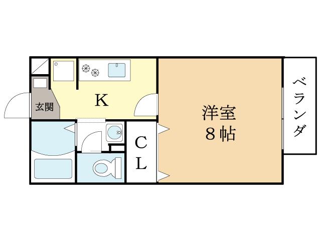 ウィルコート精華B(1K/2階)の間取り写真