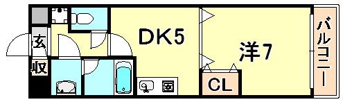 クラージュ大手(1DK/1階)の間取り写真