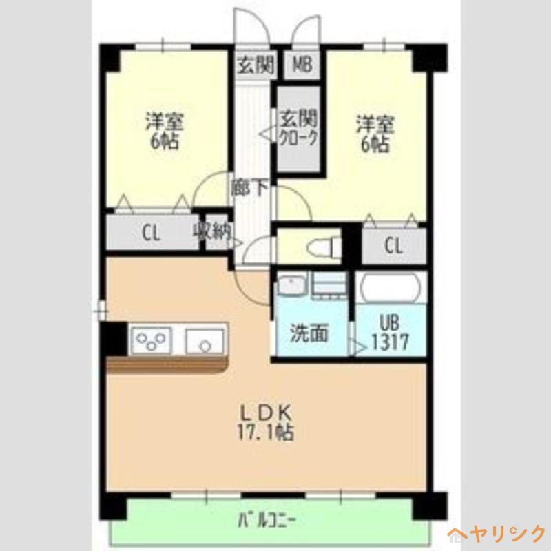 ヒルザコートII(2LDK/2階)の間取り写真