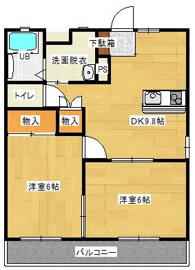 エステート田崎II(2DK/1階)の間取り写真