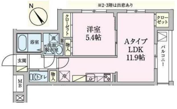 エイチエス1(1LDK/2階)の間取り写真