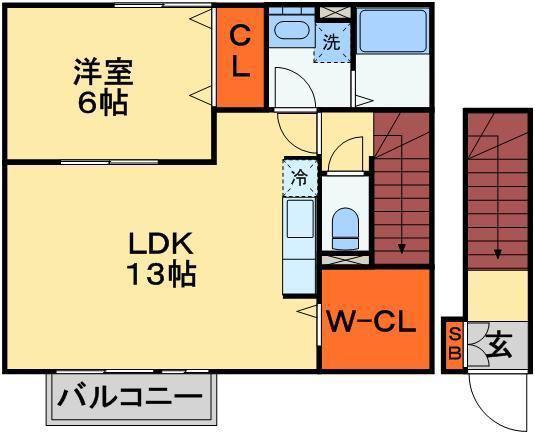 オークハイツⅧ(1LDK/2階)の間取り写真