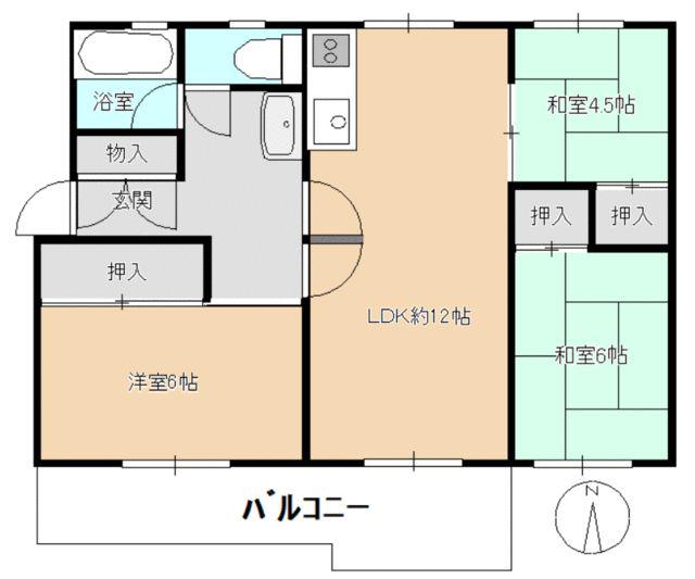 習志野団地12街区(3LDK/5階)の間取り写真