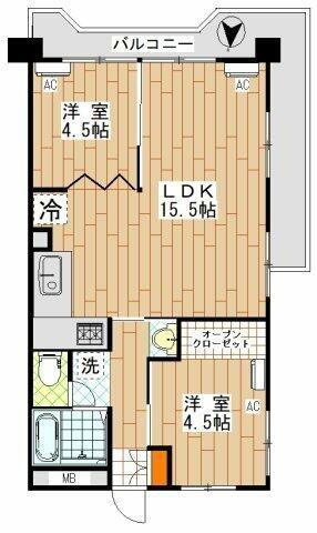 田園ドミール(2LDK/5階)の間取り写真