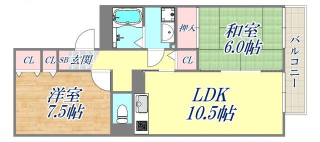 ルミエール甲東園Ⅱ(2LDK/1階)の間取り写真